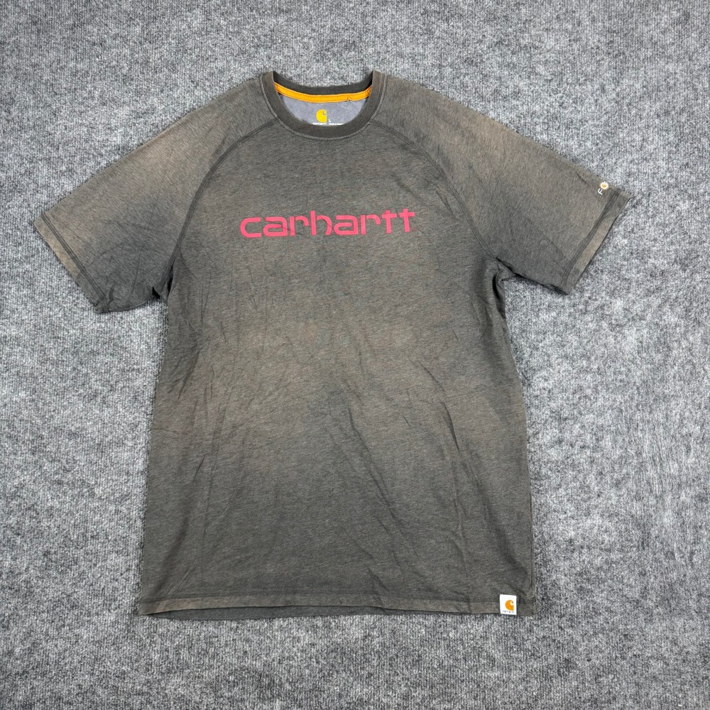 Carhartt T-Shirt Mens Size L Gray Relaxed Fit Pink Logo Graphic Short Sleeve